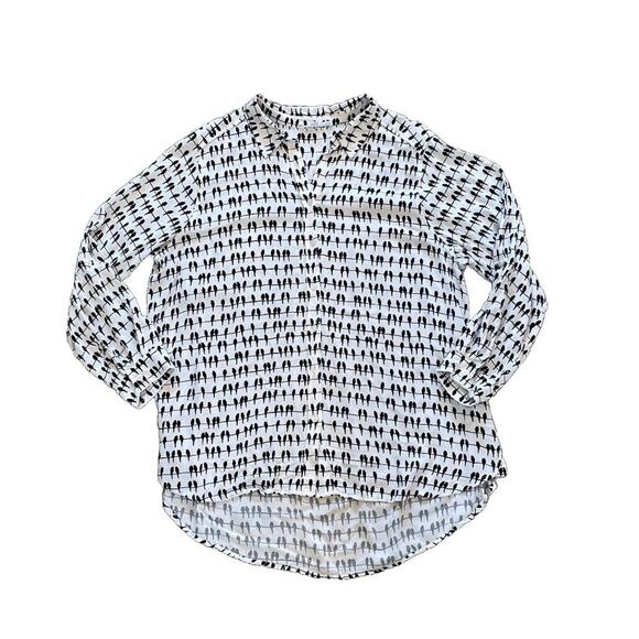 Jane & Delancey Birds on a Wire Long Sleeve Roll Tab Button Down Tunic, 1X - Picture 1 of 10